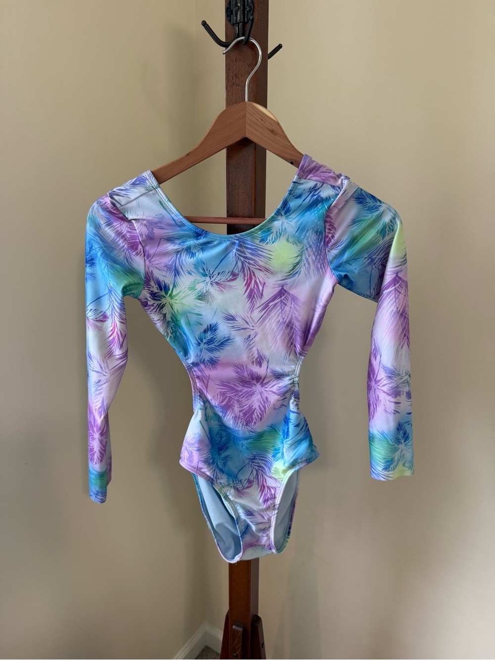 art class Pastel Feather-Print Long Sleeve One-Piece Swimsuit